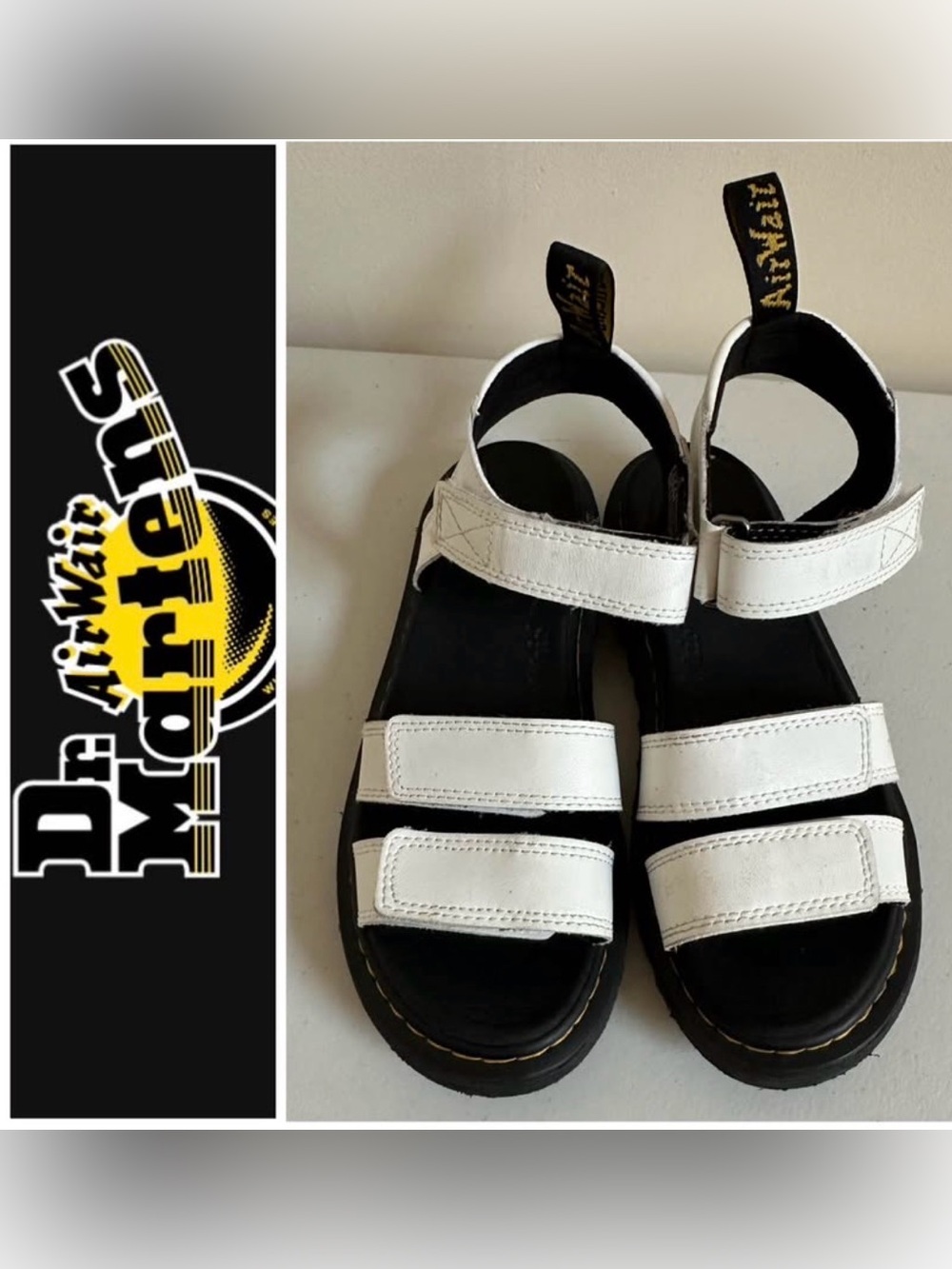 Doc Martens Klaire J Air Wair White Leather Strap Sandals, Size 5, SF Home